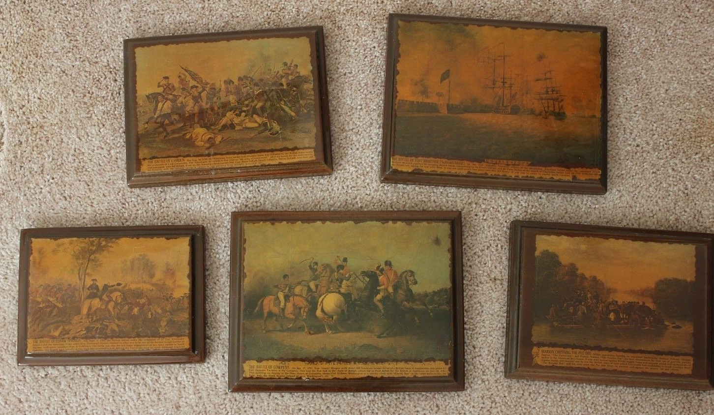 Civil War Pictures, mounted on solid Wood Plates,.clear Finish coated, Set of 5
