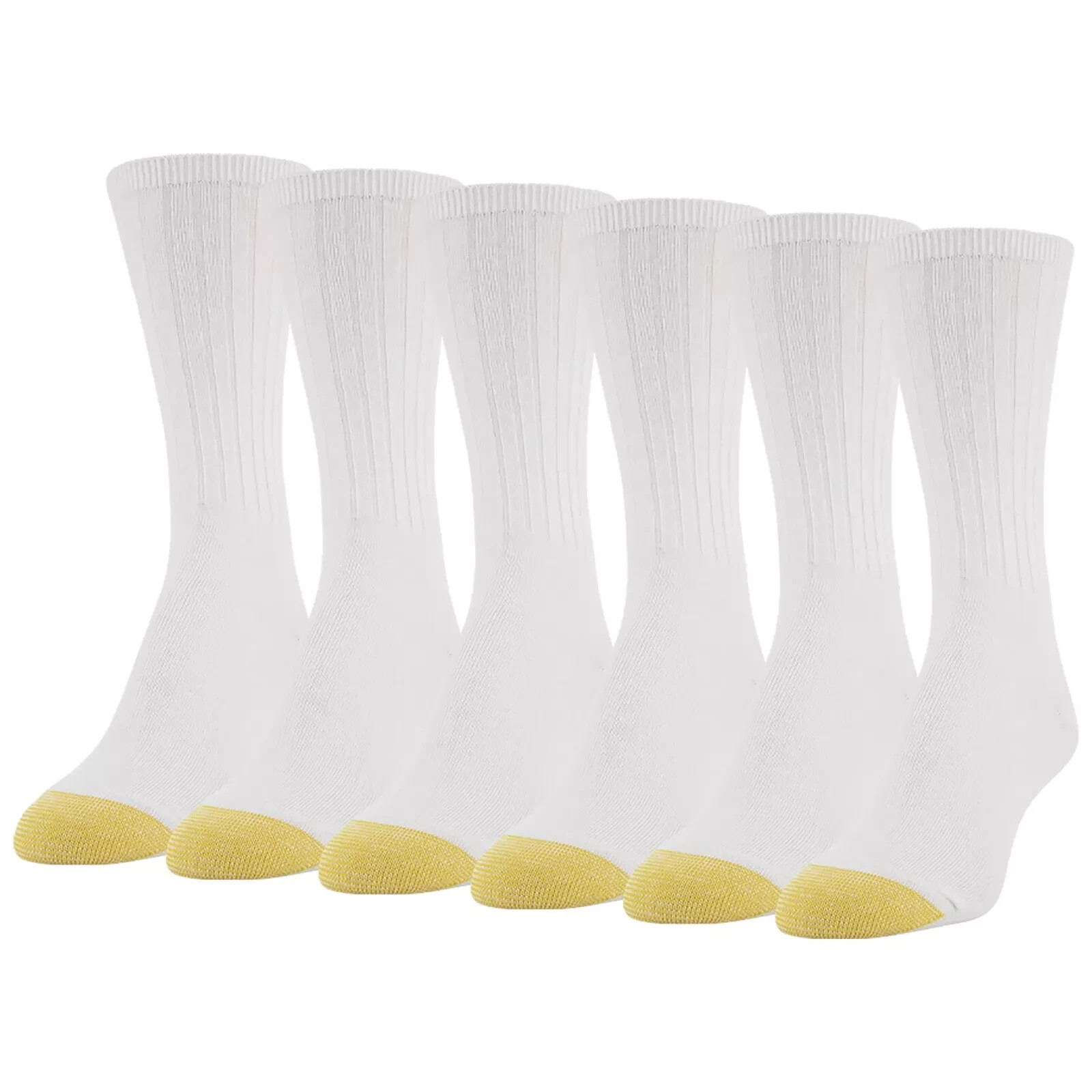 6 Pair x GOLDTOE Women's Casual Ribbed Crew Socks Medium 6-9 White