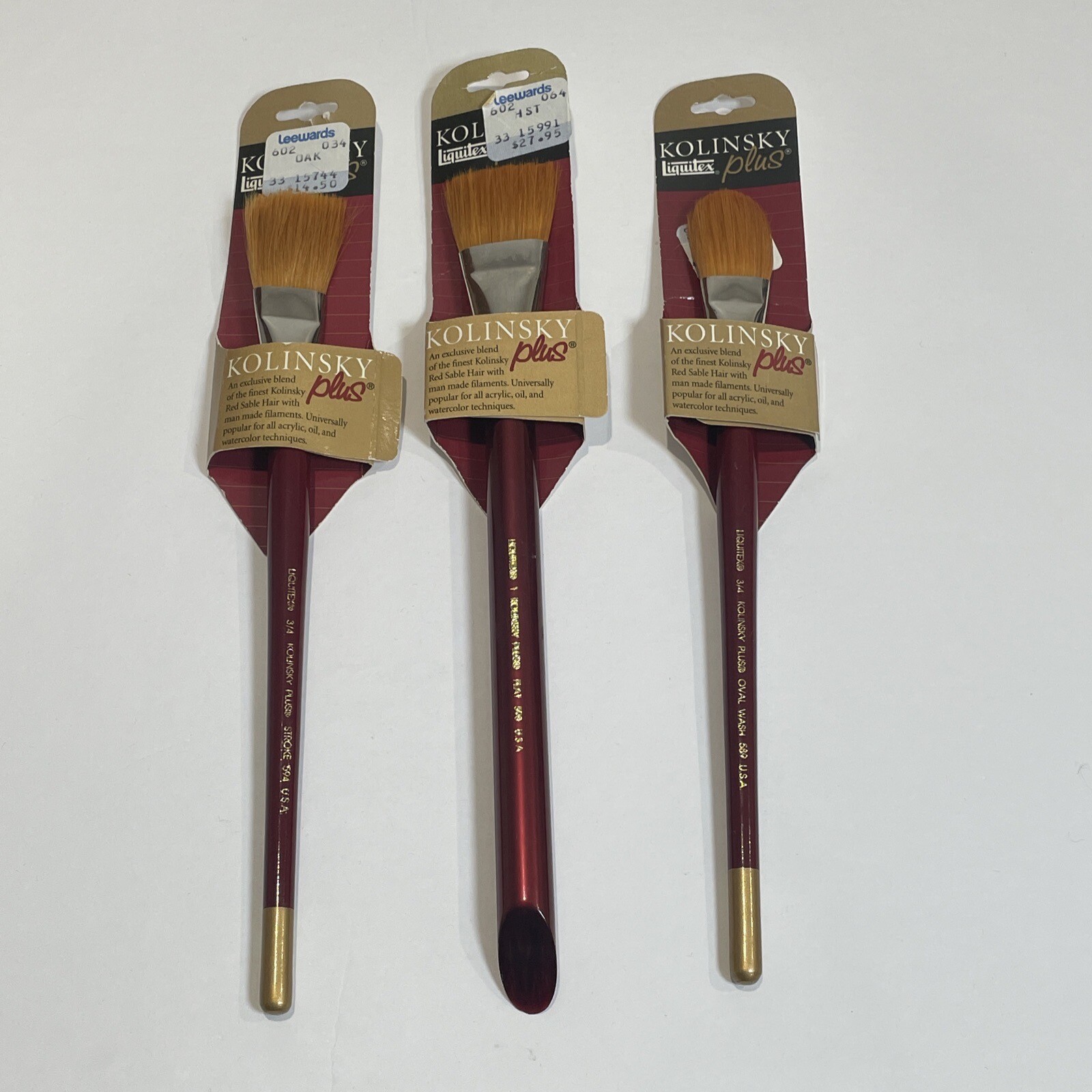 Kolinsky Liquitex Plus Sable Hair Brushes Size 3/4 1 Flat Oval Stroke