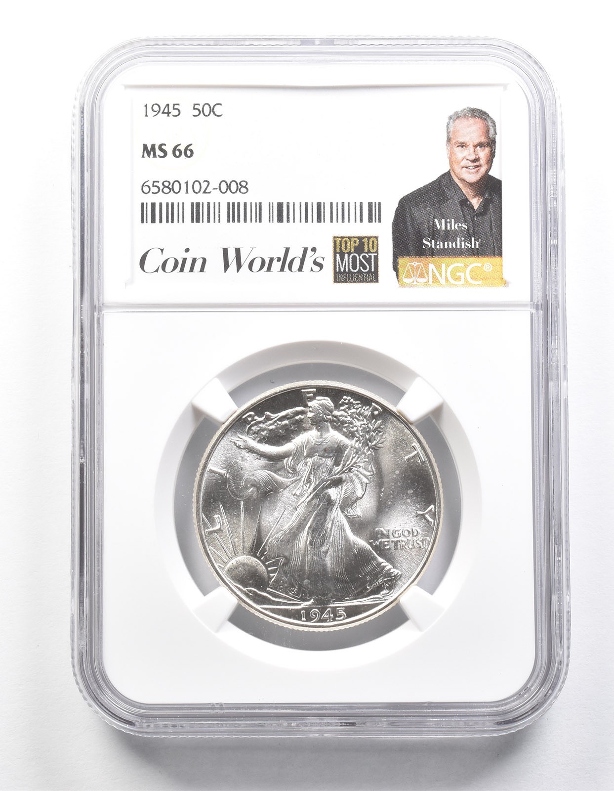 1945 Walking Liberty Half Dollar Miles Standish MS66 NGC *1390