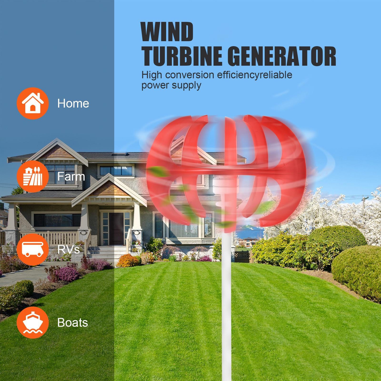 1000W 24V Vertical Axis Wind Power Turbine Generator Controller Home Windmill