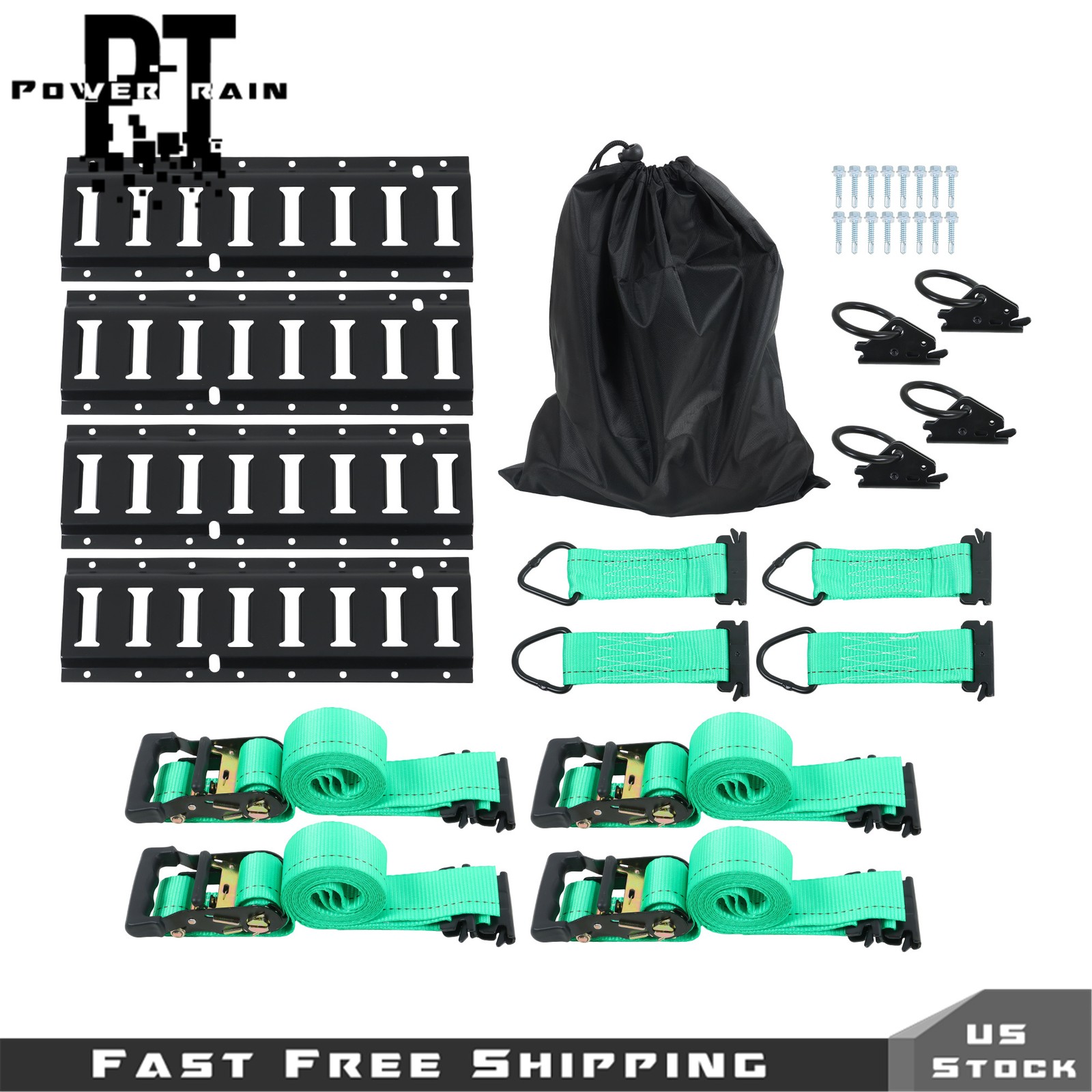 4×1.3' E Track Rails 4x 12' Ratchet Straps 4x O Rings 4x D-Rings For Trailer