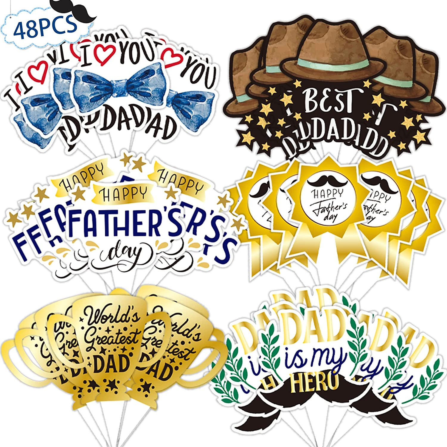 Father'S Day Cupcake Toppers 48Pcs Happy Fathers Day Cake Toppers I Love My Dad