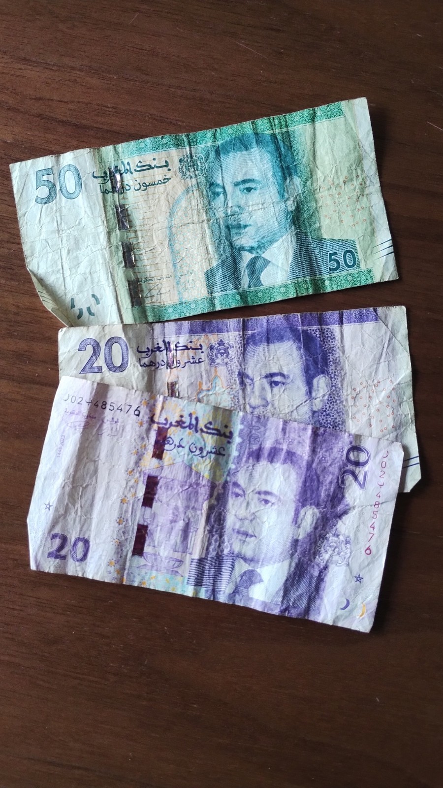 Morocco 90 Dirhams Banknotes, well used but handy holiday denominations