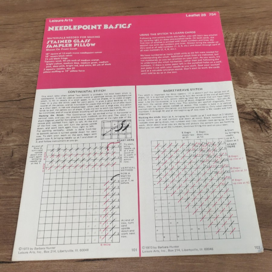 Needlepoint Basics Leaflet 28 Barbara Hunter Vintage Stitch Guide Pattern 1973