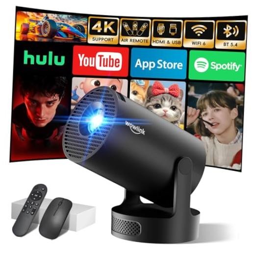 [Built-in Apps & 2026 Upgraded] Mini Projector with WiFi 6 and Bluetooth Black