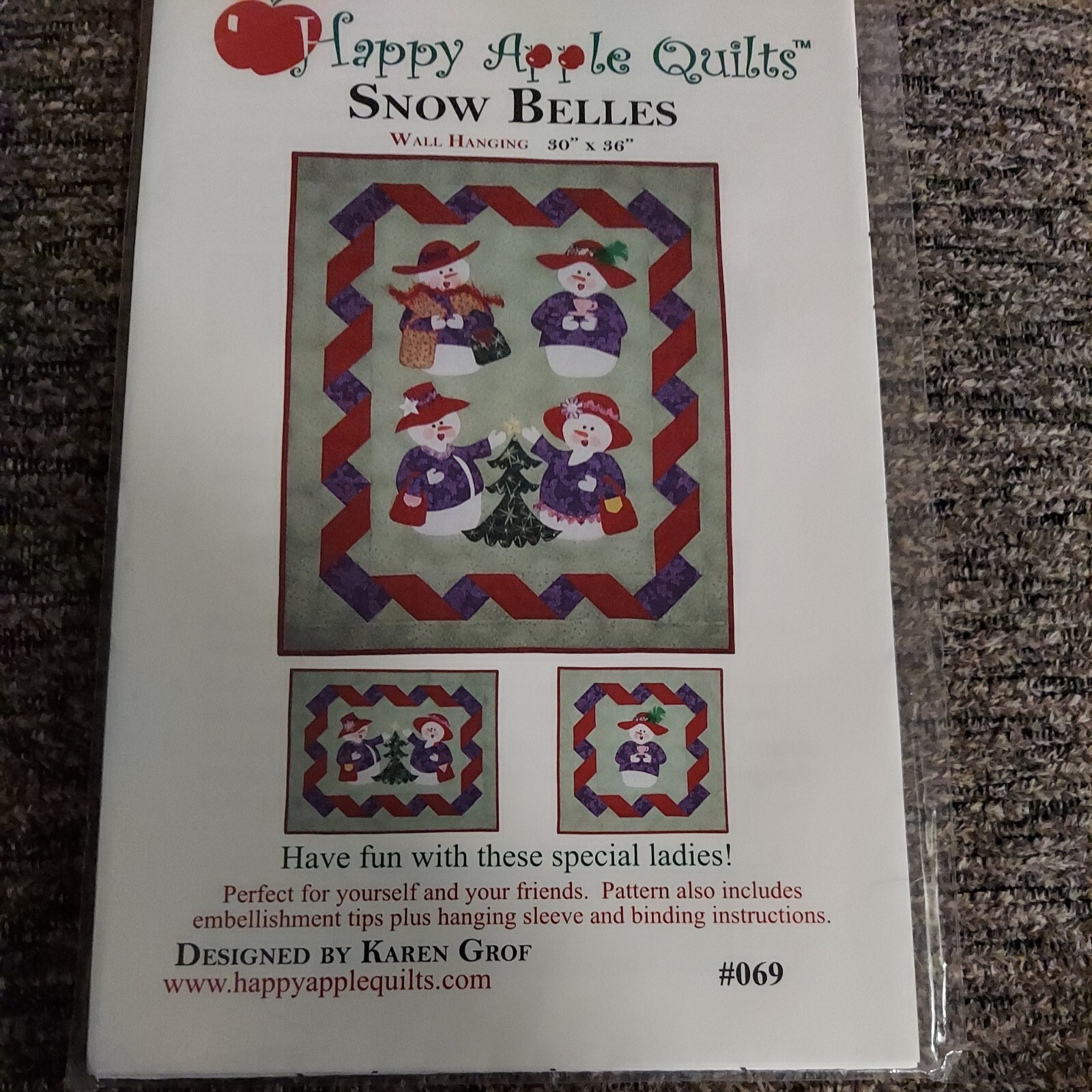Snow Belles #069 Wall Hangings in Three Sizes By Happy Apple Quilts NEW UNCUT FF
