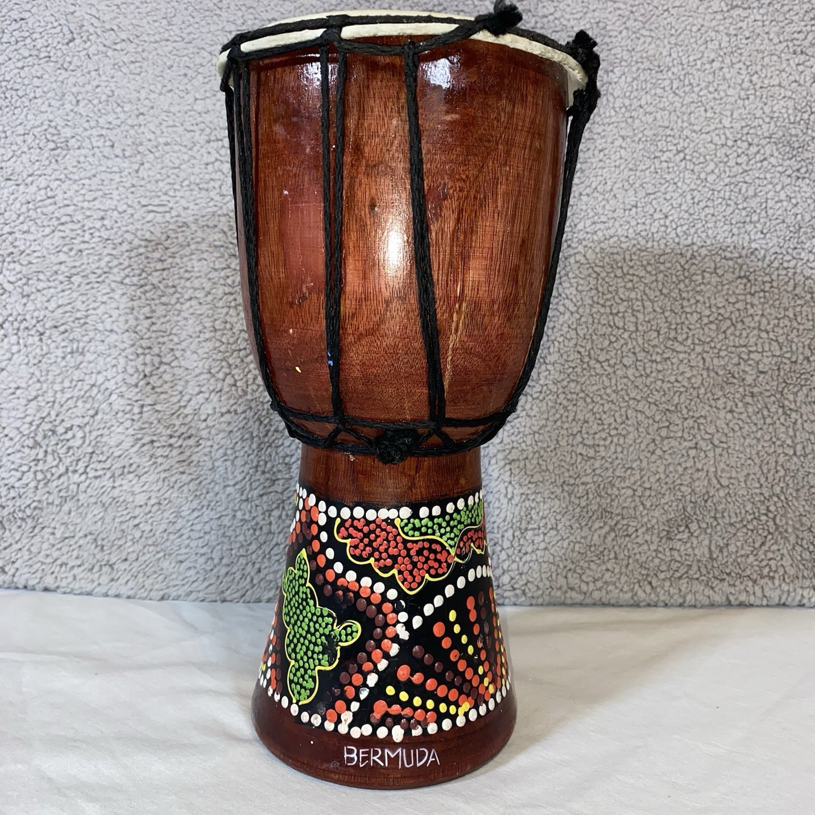 Bermuda Hand-Painted Djembe Style Drum Souvenir 10” Tribal Percussion Decor
