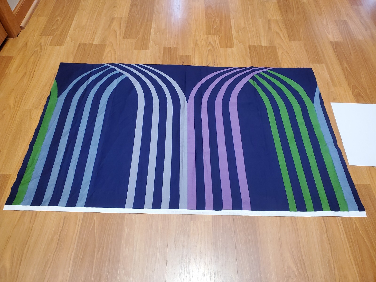 Awesome RARE Vtg Mid Century retro 70s Tampella blu grn purp striped lrg fabric!