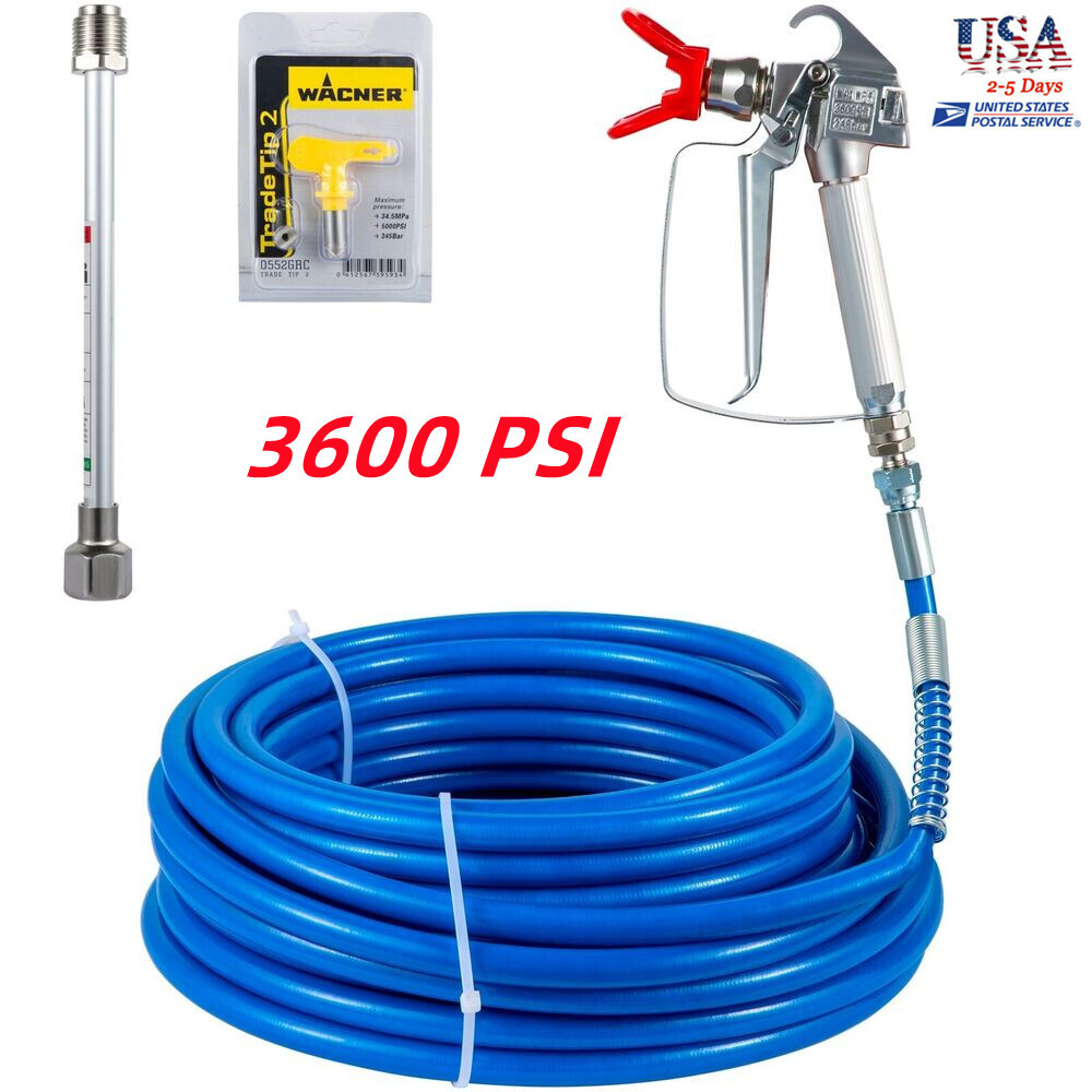 50FT 1/4" AIRLESS PAINT SPRAY HOSE KIT SWIVEL JOINT 3600 PSI Flexible Fiber Tube