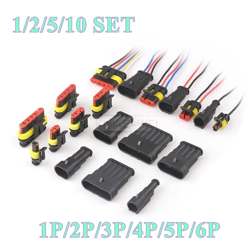 1 2 3 4 5 6 Pin/Way AMP Superseal Waterproof Electrical Connector Plug Kits