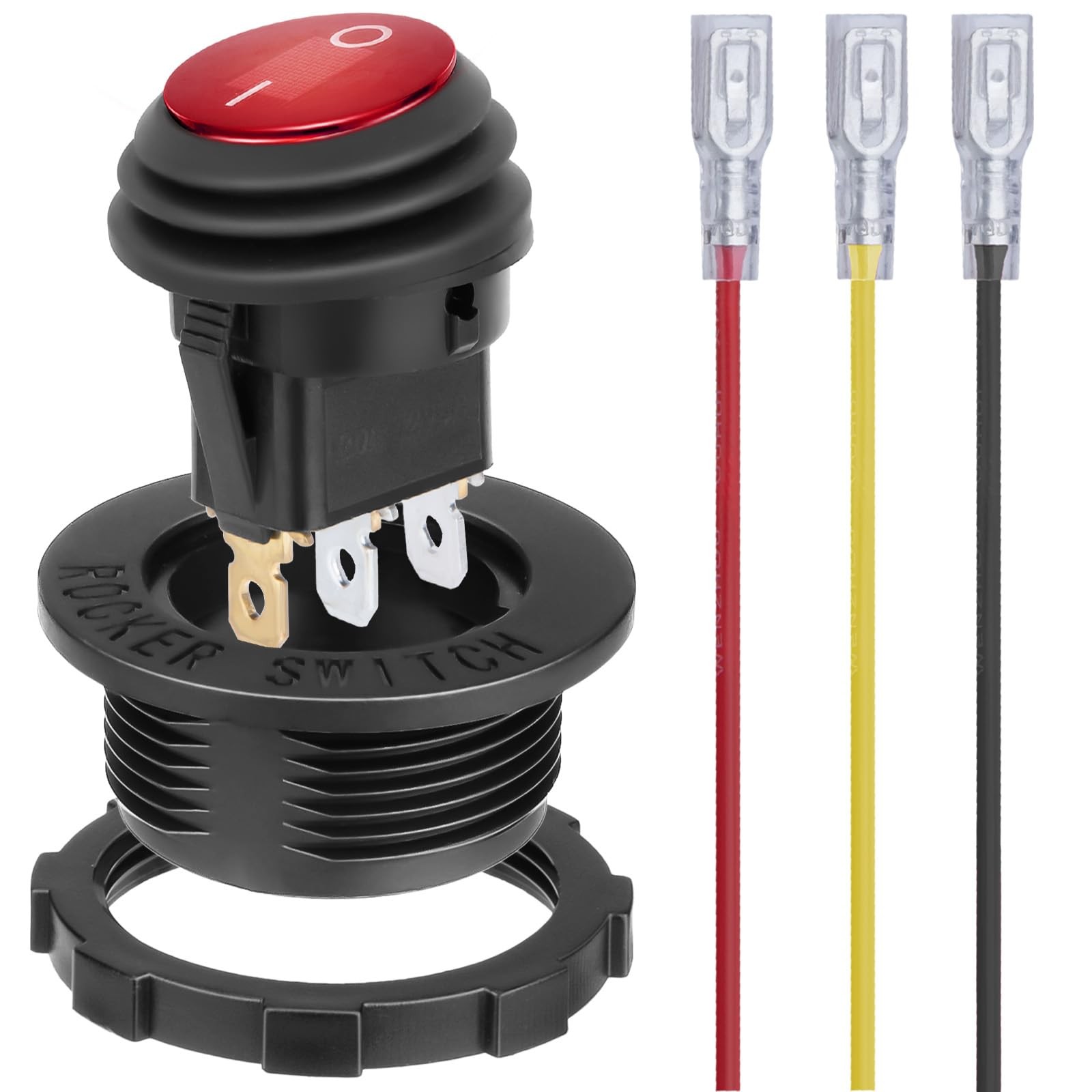 Round Rocker Switch, Toggle Switch 12V, Waterproof Lighted LED On/Off Red-1