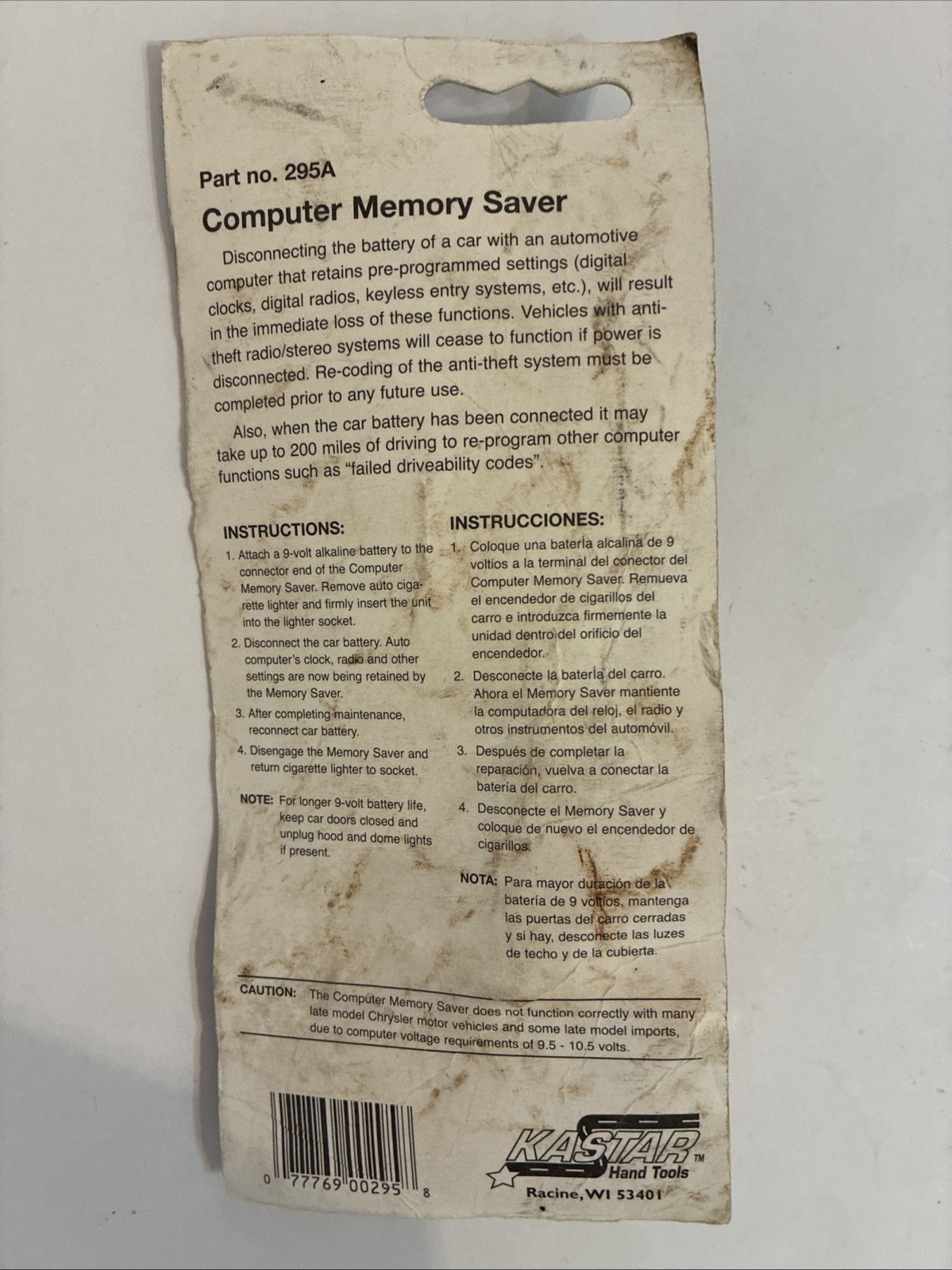 Kastar 295A 9 Volt Computer Memory Saver NEW SEALED