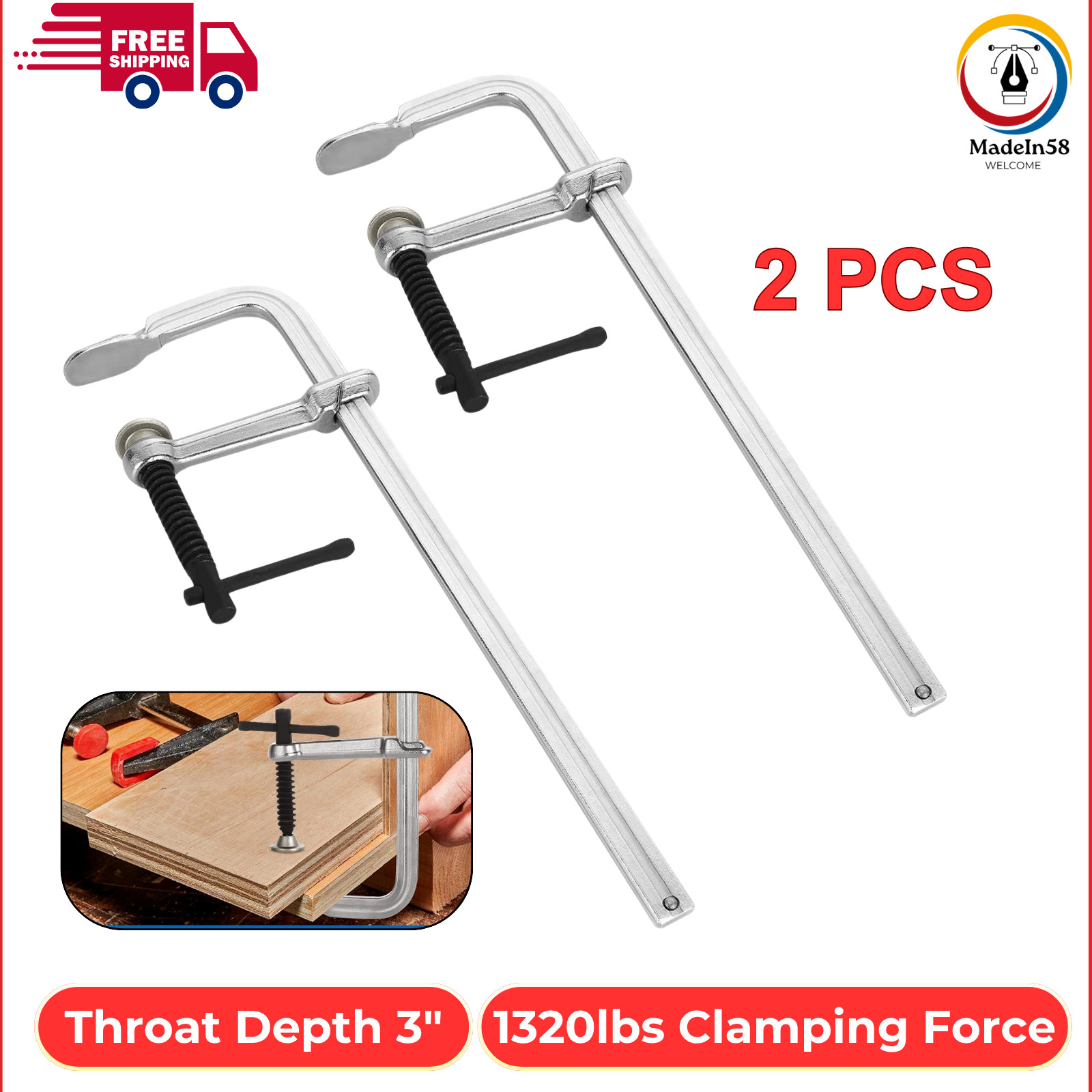 2PCS F Clamps 12 Inches F-Clamp for Welding Clamps Heavy Duty Steel Welding Bar