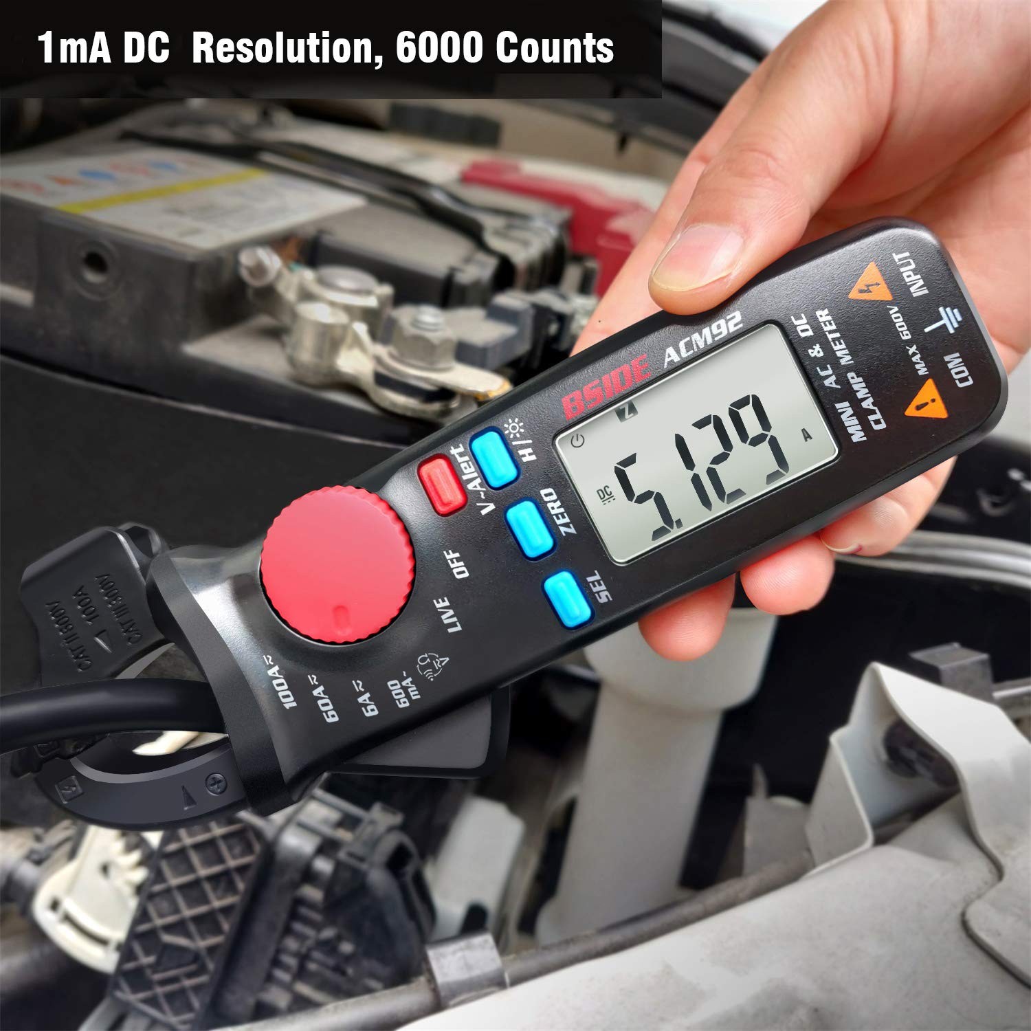DC Current Clamp Meter 6000 Counts Auto-Ranging Digital Pocket Size, ACM92