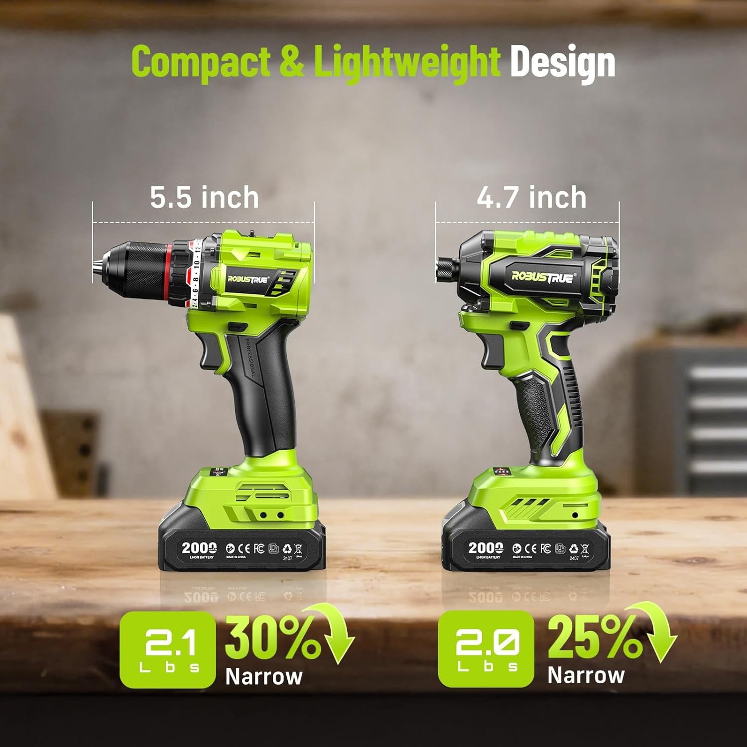Robustrue 21V Cordless Drill & Impact Driver Combo Tool Set,