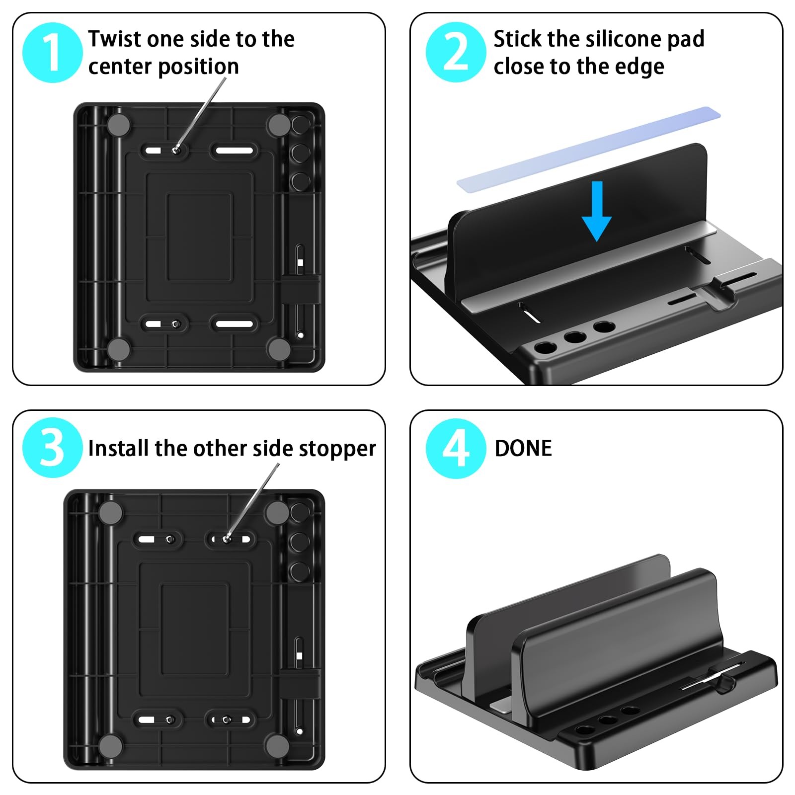 Vertical Laptop Stand Holder - Adjustable ABS Plastic Black-1 Slot Version