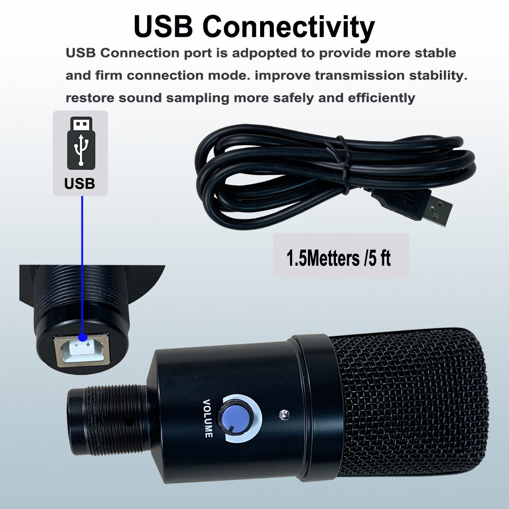 Condenser USB Microphone Kit Complete Set Mic For Live Recording Singing PC Mic