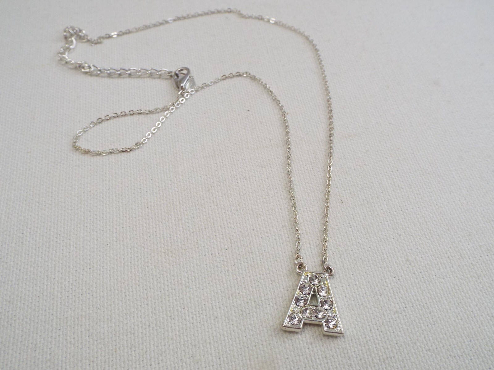 CLAIRE'S Silvertone Rhinestone Initial Letter A Pendant Necklace (A41)