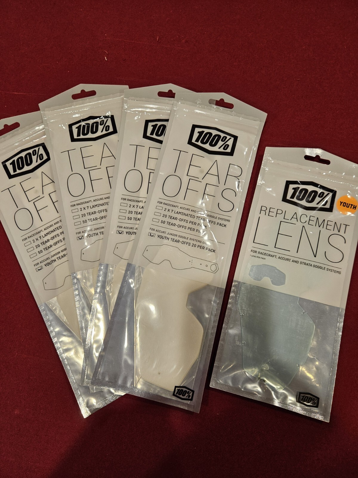 4 x 100% Youth Accuri Tear-Off 20 pk 51012-010-02 w/1 x Accuri Lens 51003-010-02