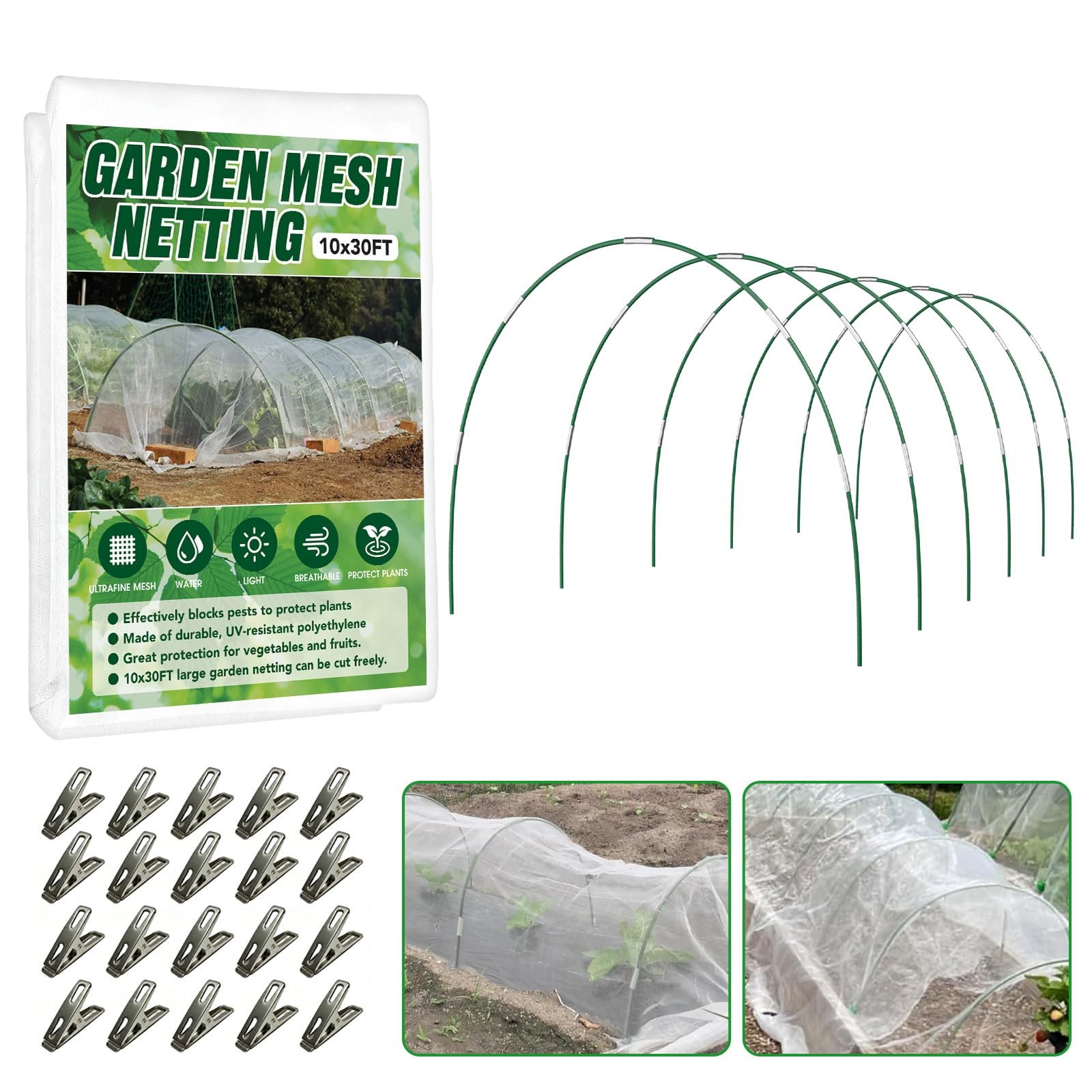 Garden Netting Kit for Raised Beds, 10x30FT Ultra Fine Mesh 10x30FT, White