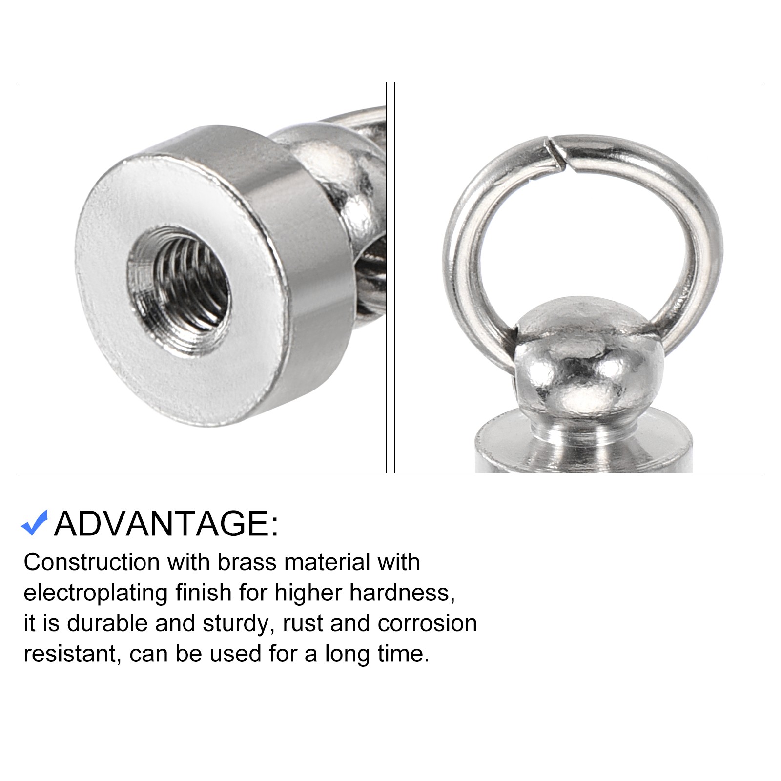 Round Head Pull Ring Rivet Studs 8mm 10Pcs Brass Button Rivets w Screw Silver