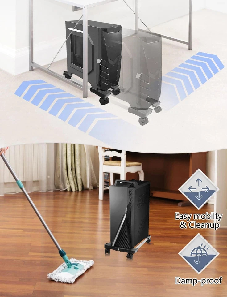 Computer Tower Stand, PC Stand, Adjustable Mobile CPU Stand with Rolling Whee...