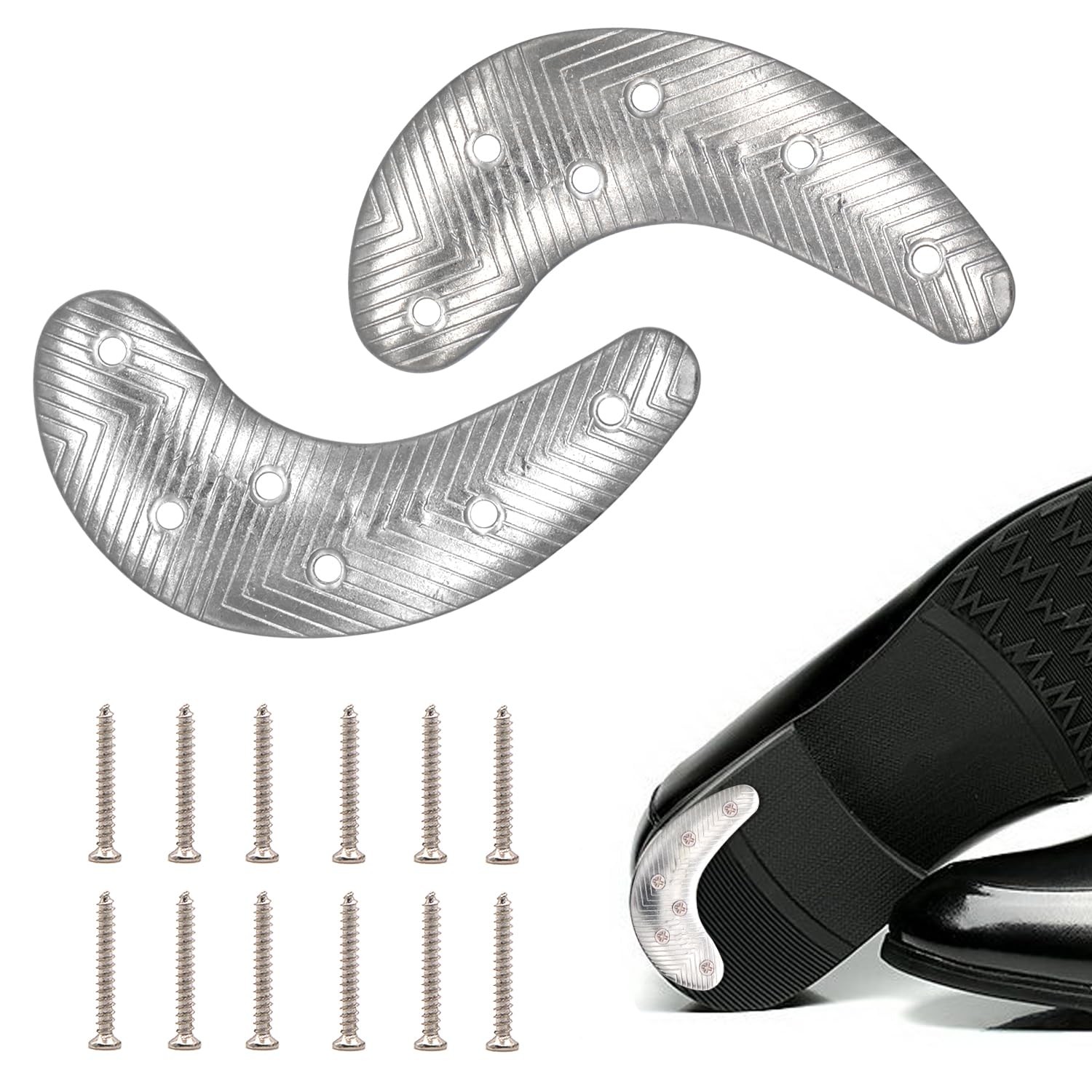Metal Heel Plates 1 Pairs Sole Repair Kit with Half Moon Sole, Silvery