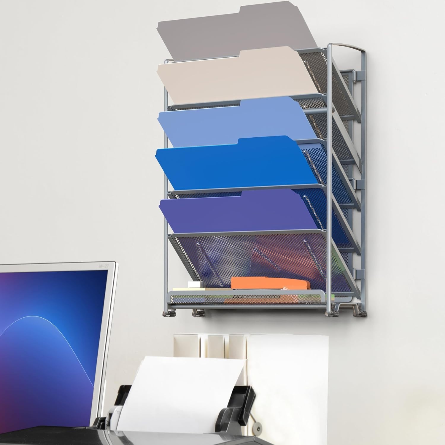 6-Tier Wall Mount Document Letter Tray Organizer, Silver