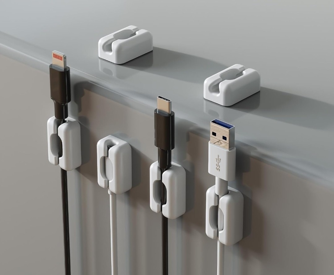 6 Pack White Cord Organizer Cable Clips, Silicone Adhesive