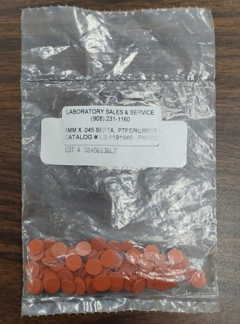 8MM X 0.045" PTFE RED/RUBBER SEPTA PK/100