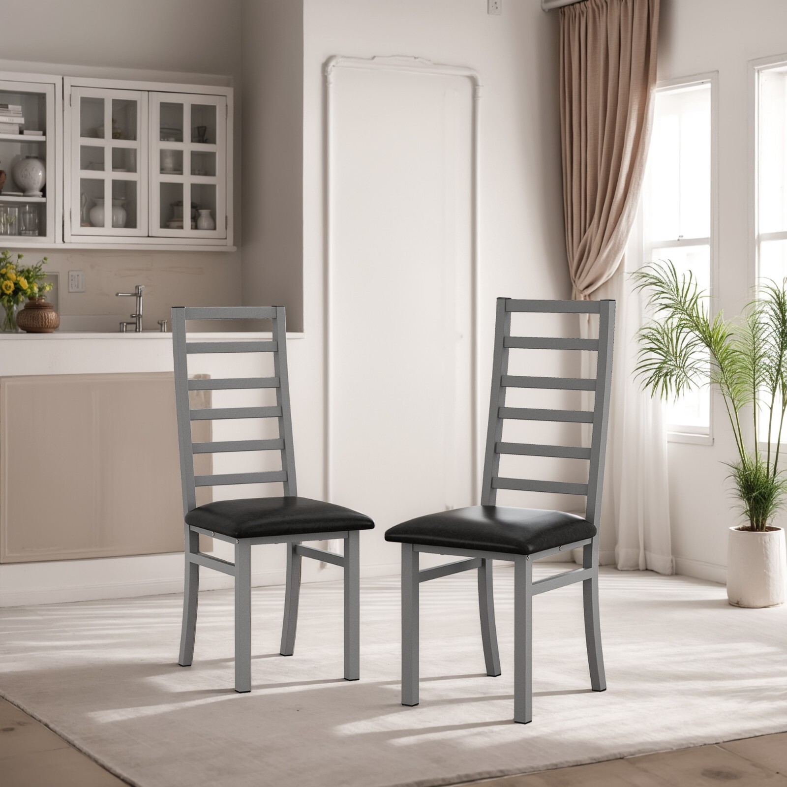 Metal Kitchen Dining Chairs Set of 2 Side Chair Dinner Restsurant Cafe Leather