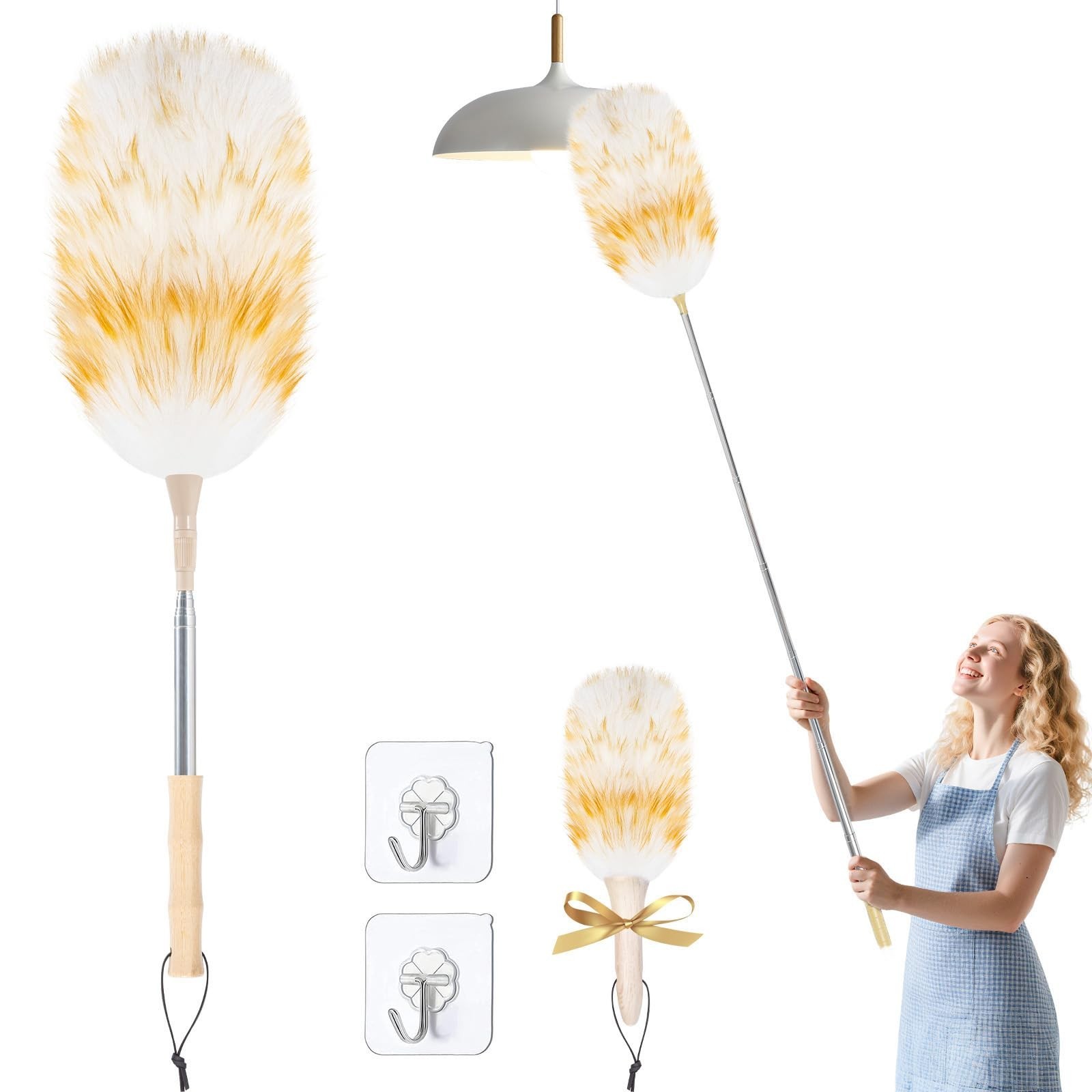 LOVECO Feather Duster for Cleaning, Extendable Lambswool Duster 29-49 Inch fo...