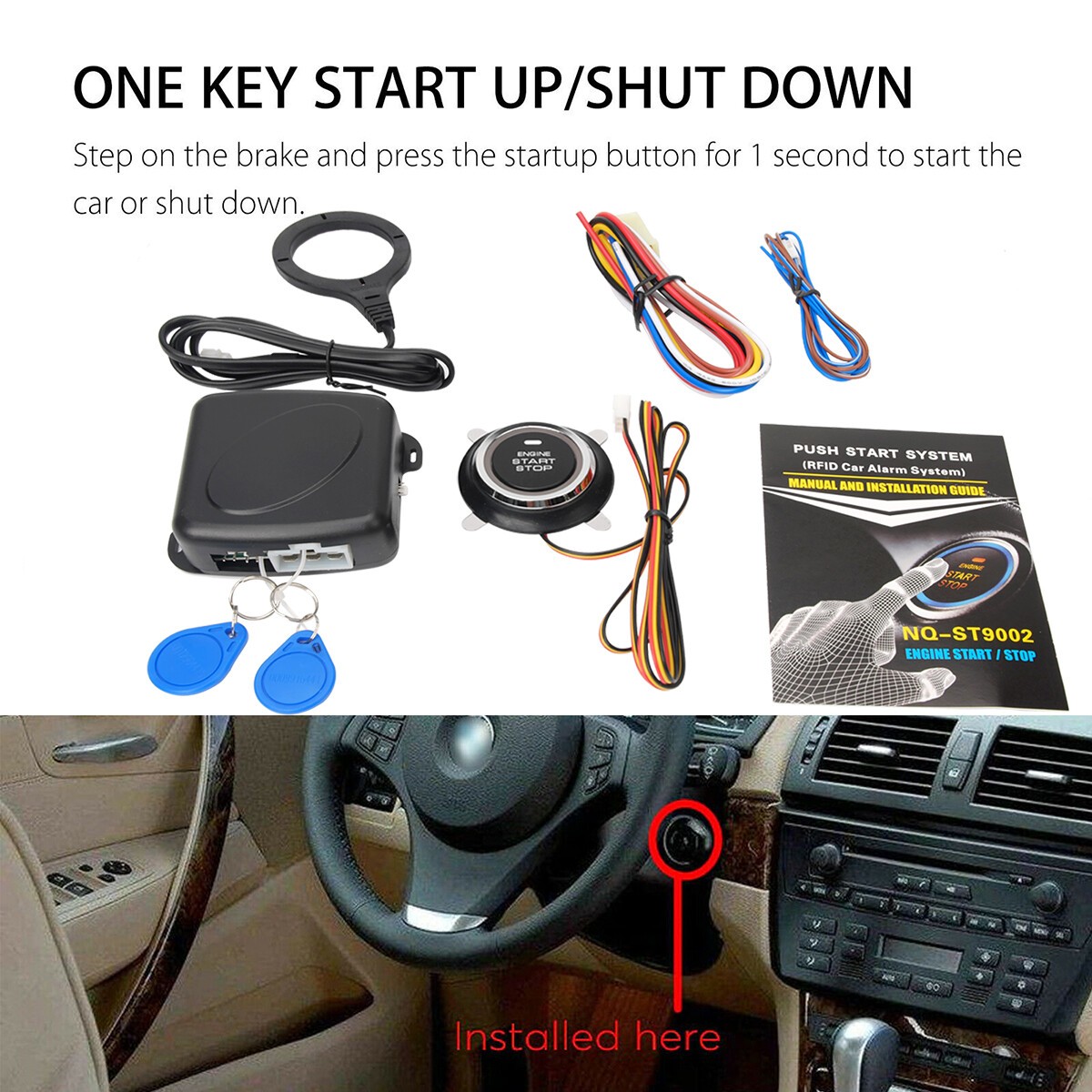 12V Cars Ignition Switch RFID Engine Start Push Button Keyless Entry Starter Kit