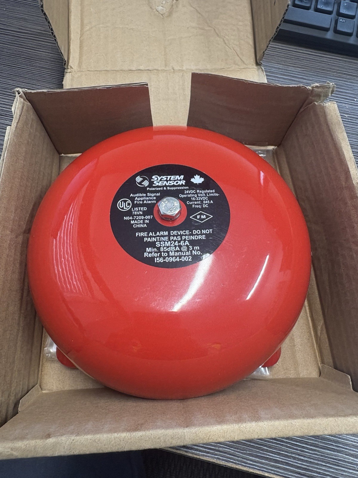 System Sensor SSM24-6A  24 VDC 6"  FIRE Alarm Bell Red  Polarized 85dba NEW