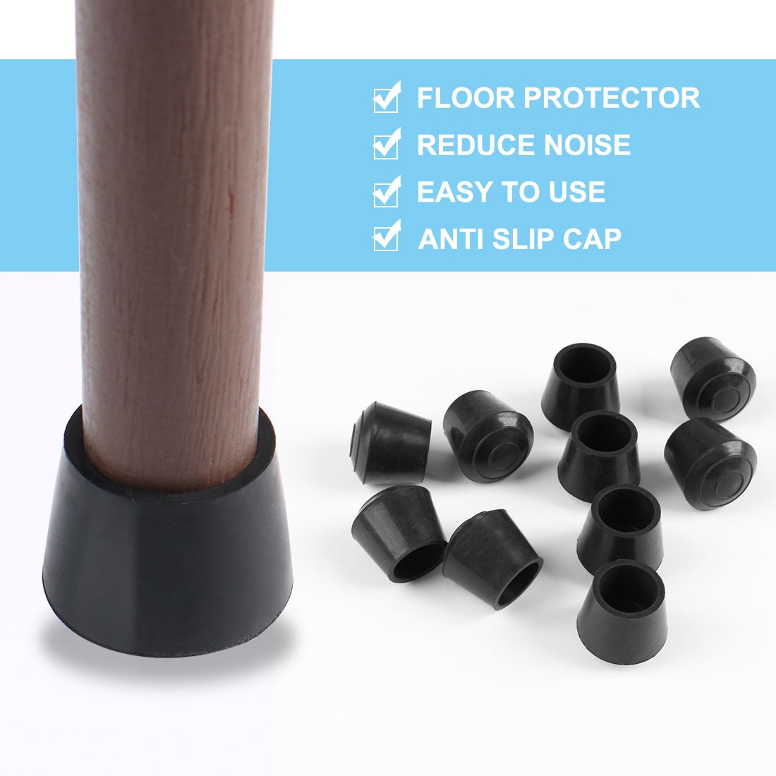 Rubber Leg Cap Tip Cup Feet Cover 13mm Inner Dia 8pcs for Furniture Table