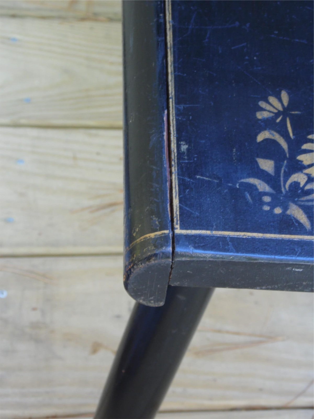 Vintage Solid Wood Step Stool Hand Painted Stenciled Folk Art Foot Stool