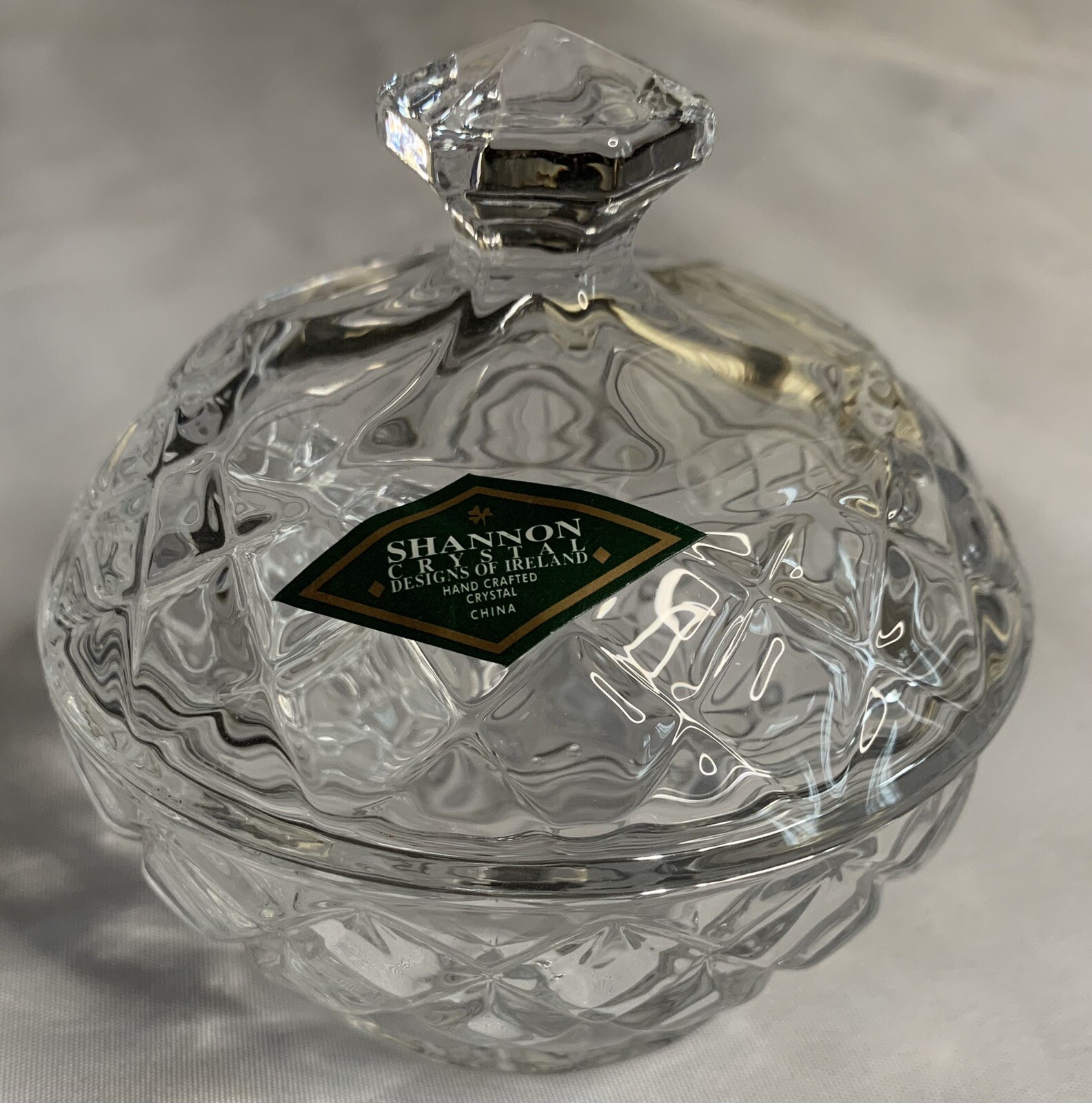 Shannon by Goldinger Crystal Lidded Trinket Dish Covered Box 4” NEW w/ Box