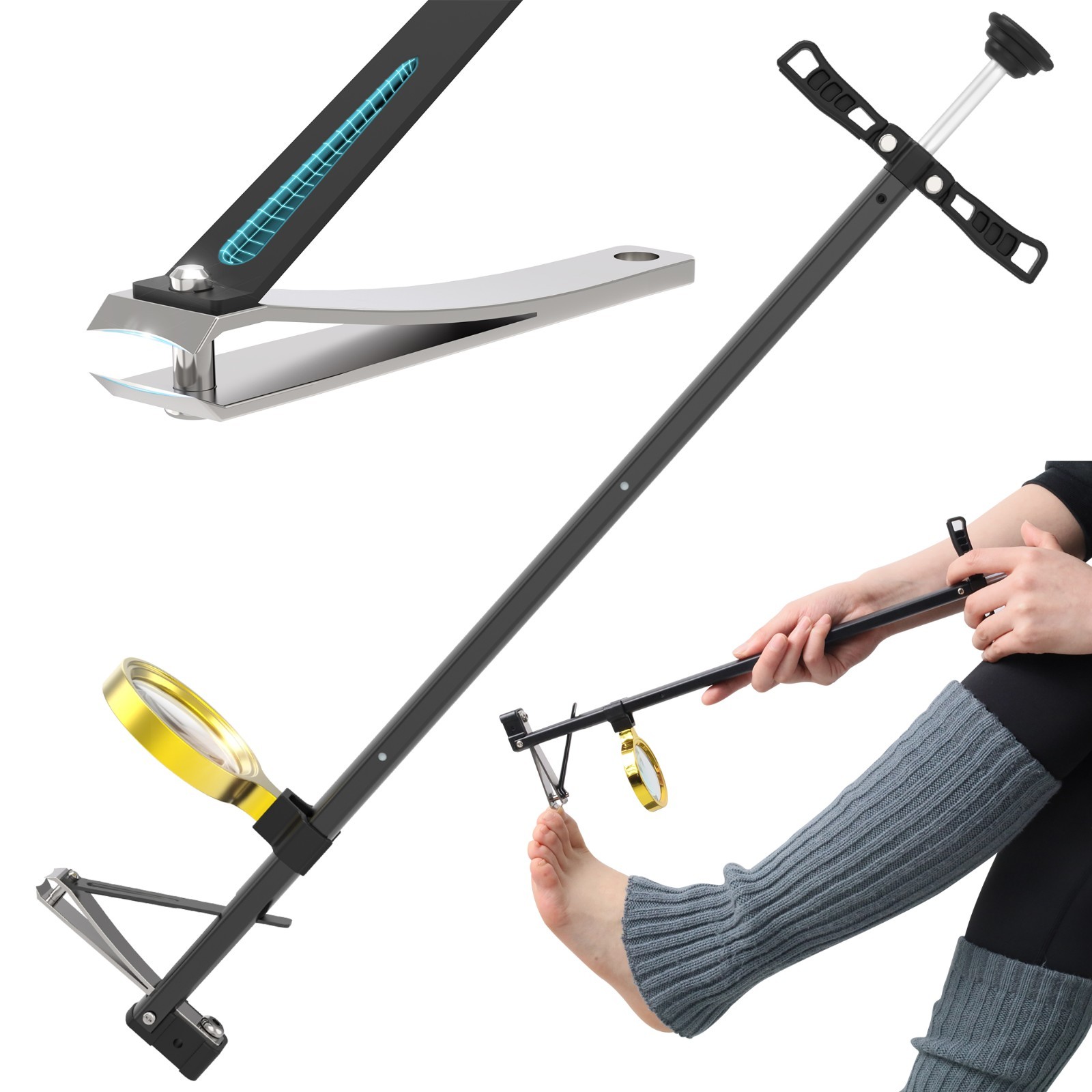 Long Handle Toenail Clippers with Magnifier -Wide Jaw & Ergonomic Design
