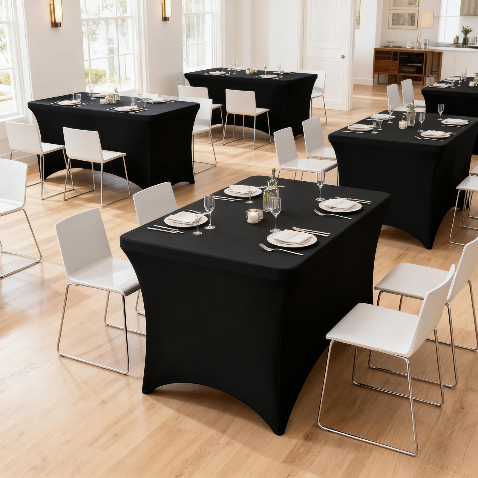 4FT Black Table Cloth - 2 Pack, Fitted Stretch Rectangle Spandex Tablecloth, ...