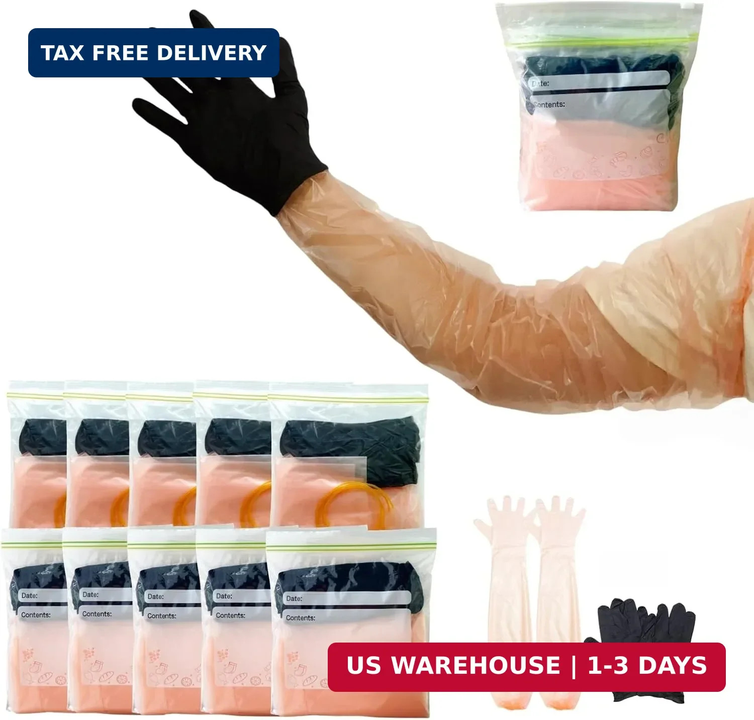 Field Dressing Glove Kit, 10 Set Individually Wrapped 10 Pairs Shoulder-Length D