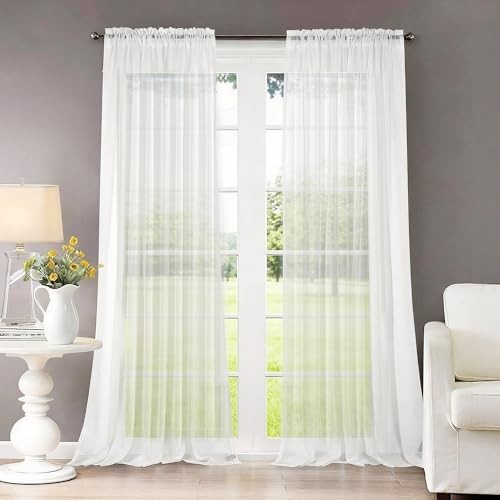 Solid Sheer Curtains Rod Pocket Voile Draperies 52"W x 84"L (Pack of 2) White
