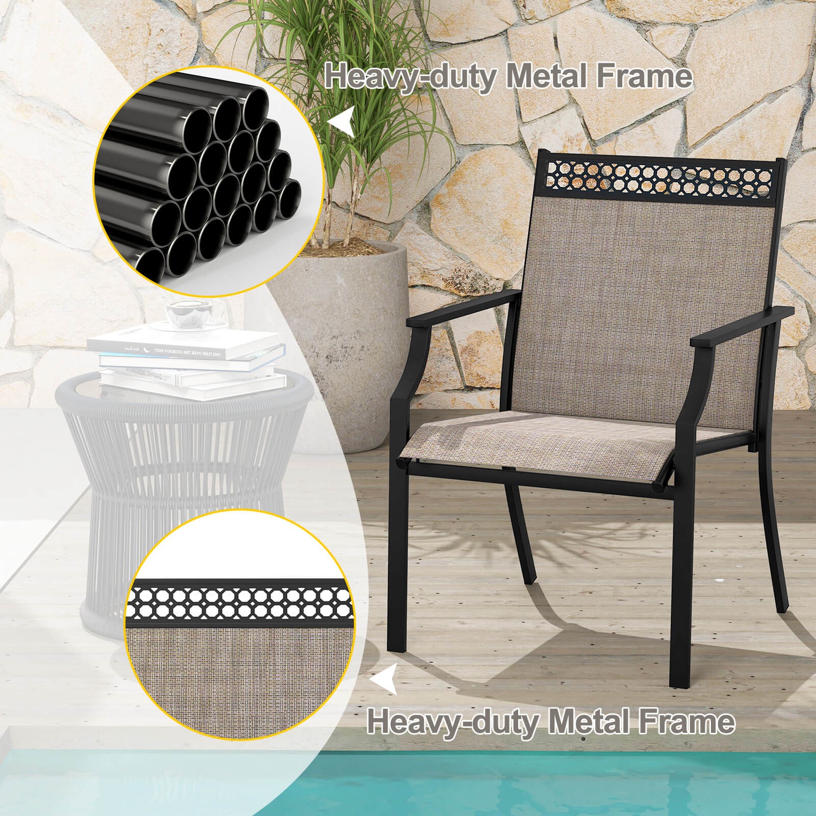 9-Piece Outdoor Patio Furniture w/ Large Wooden Tabletop & Umbrella Hole