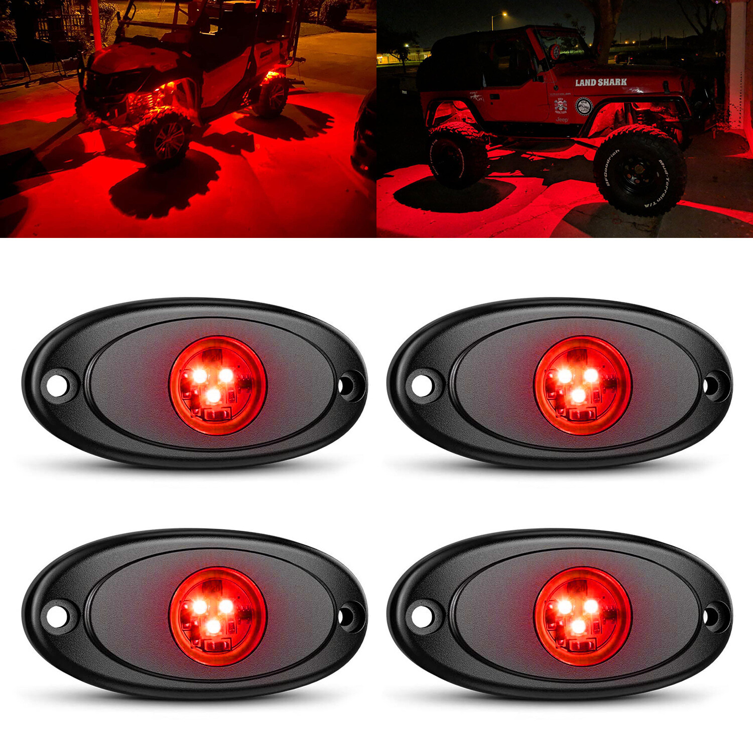 4x 9W Red LED Rock Underbody Wheel Lights Off Road Truck Pods Underglow Light