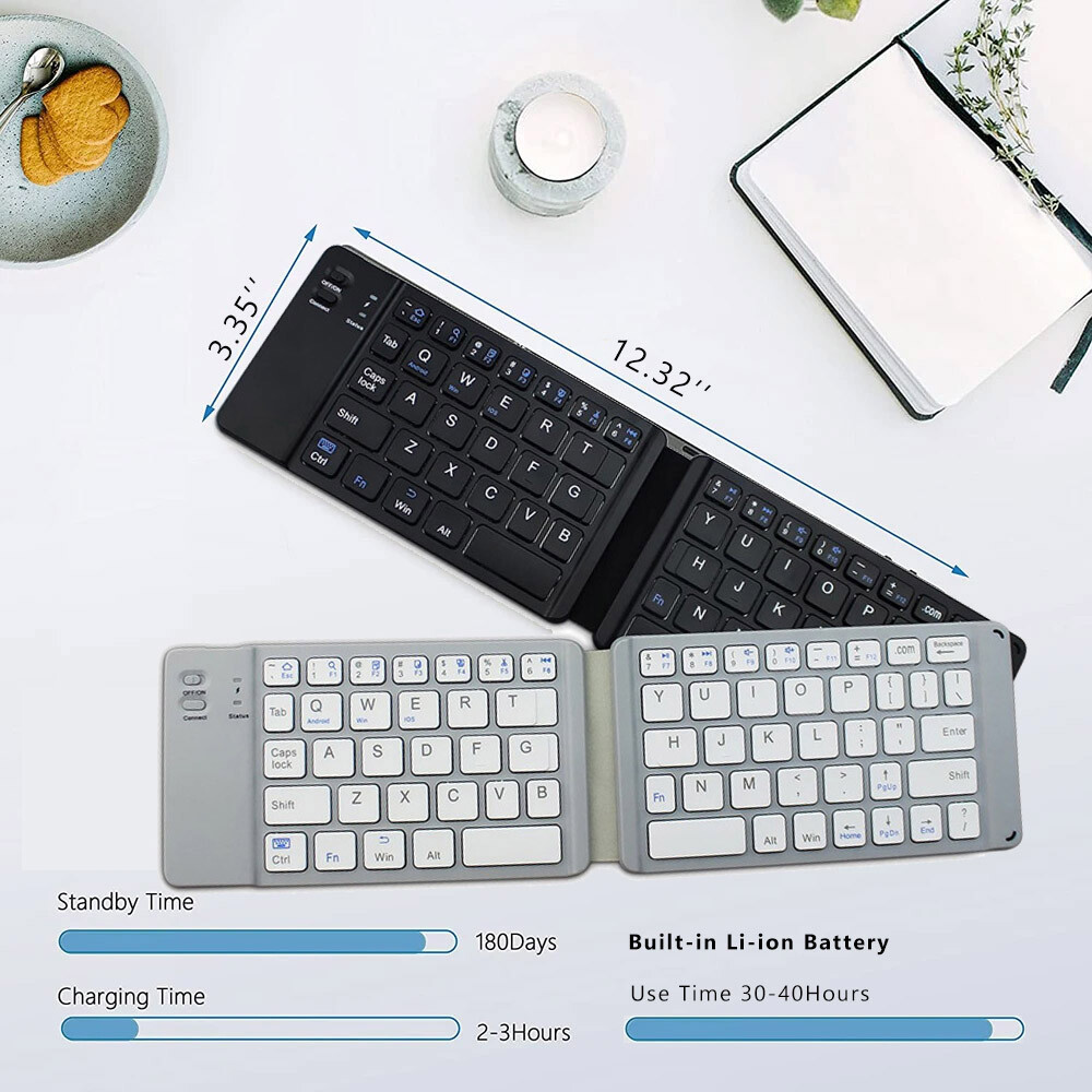Portable Foldable Keyboard Wireless Bluetooth for PC Phone Ultra Slim Recharge