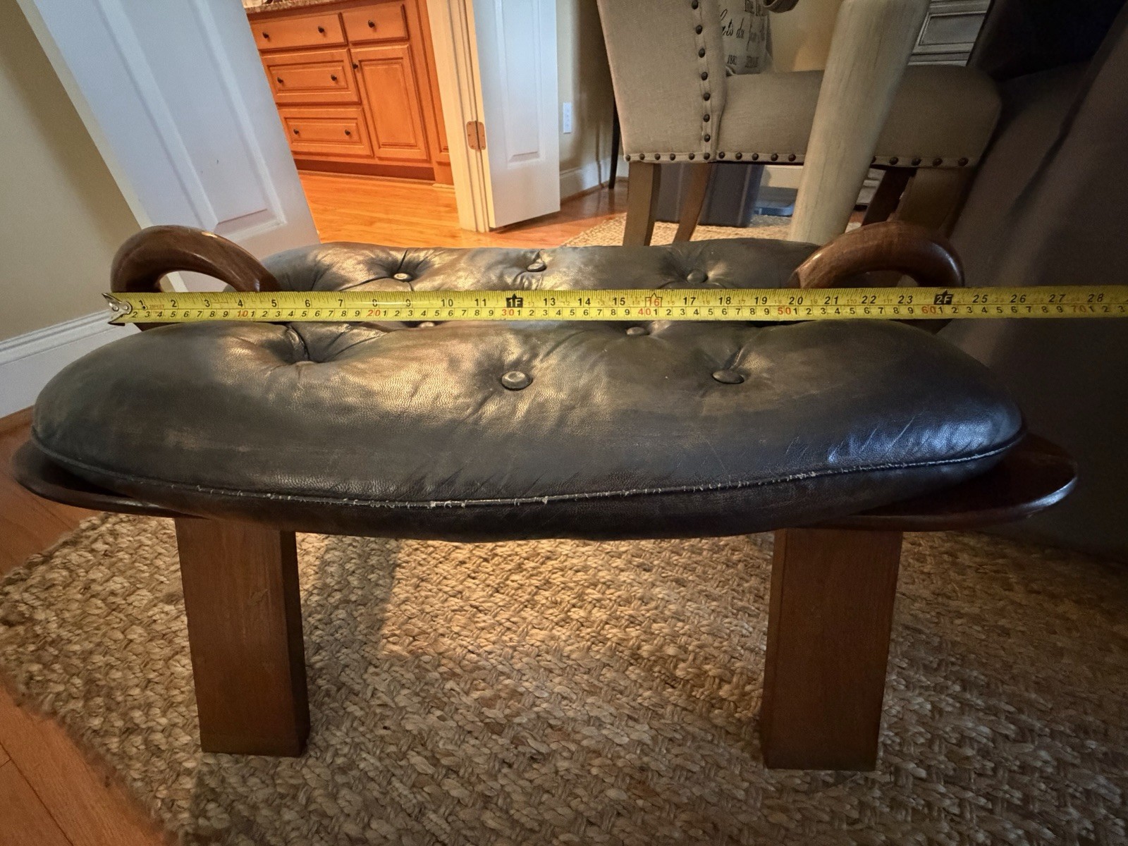 Vintage Camel Saddle Stool Ottoman Leather & Wood w/ Handles – Moroccan Style