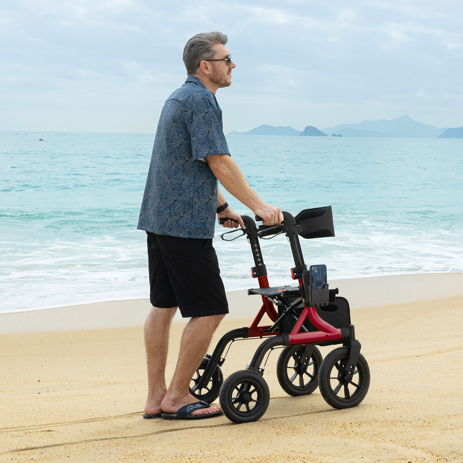 MAXWALK All-Terrain Rollator Walker for Seniors 12"Rubber Wheels Foldable Walker