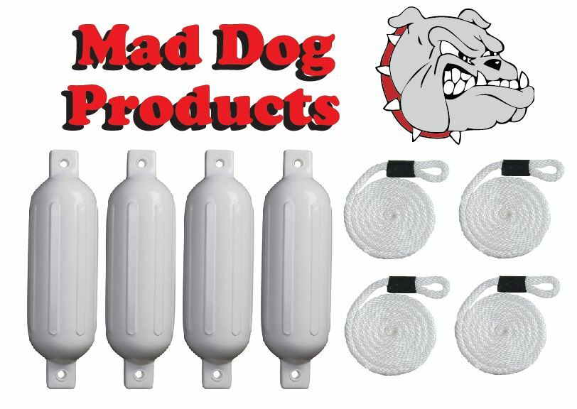 4 Pack WHITE 6.5 x 23 Inflatable Boat Fender Buoys & 4 White Lines - Made in USA