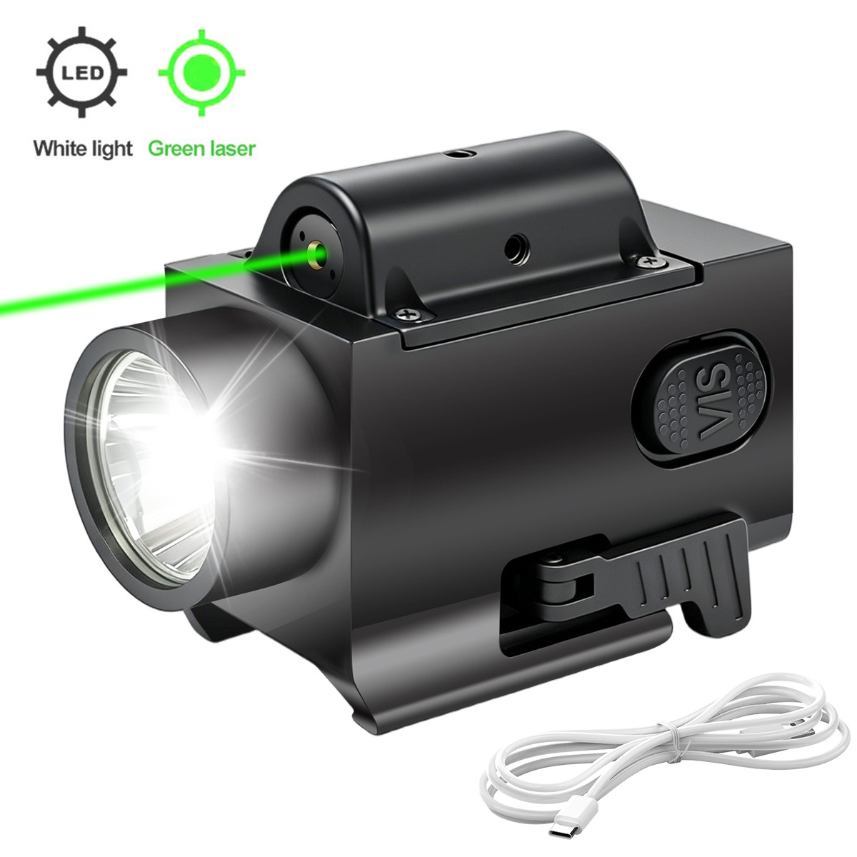 2000 Lumen Flashlight Green/Red/Blue Laser Sight LED Light Combo, USB Charging..