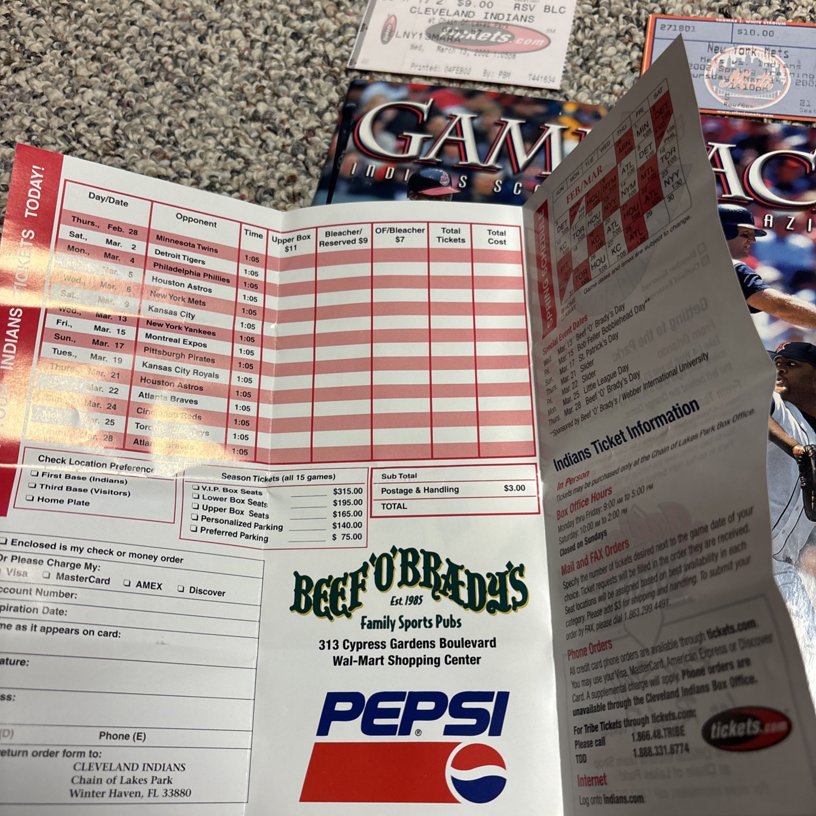 cleveland indians Game Face Program 2002 With Brochure & Tickets, Thome, CC